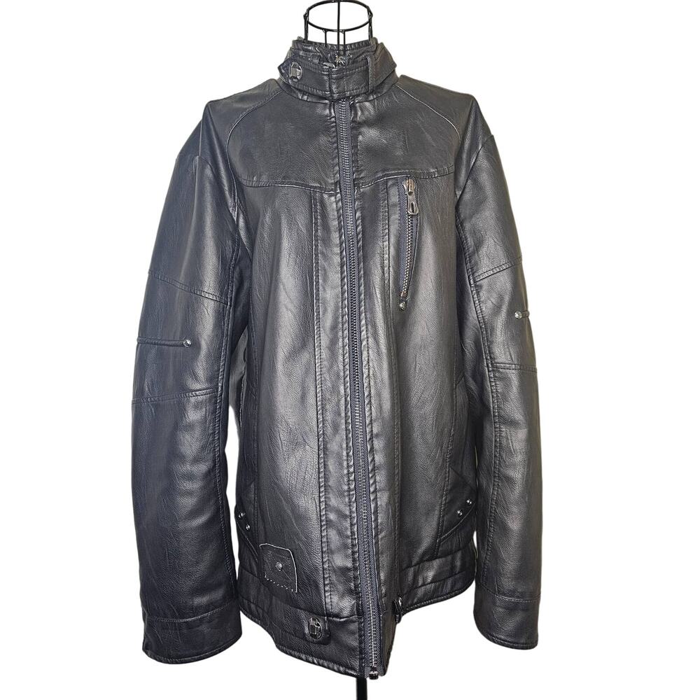 CHOU YATOU Black Motorcycle Moto Faux Leather Coat Jacket Men's size Medium
